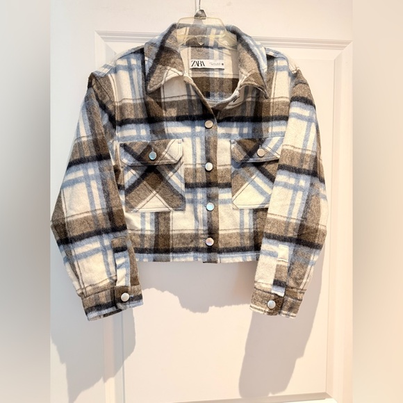 Zara Checkered Jacket Cropped Plaid Overshirt - Picture 1 of 11